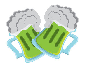 irish beer mugs with foam over white background, vector illustration