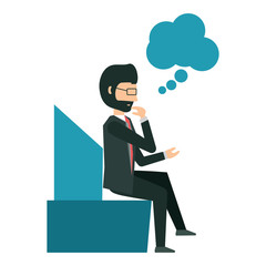 cartoon businessman thinking over white background, vector illustration