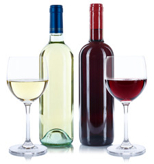 Wein Flaschen Glas Weinflaschen Weinglas Rotwein Weißwein Quadrat freigestellt Freisteller