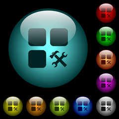 Component tools icons in color illuminated glass buttons