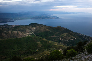 Breathtaking scenic view of mountainous land located in some rural area near the ocean. Perfect...