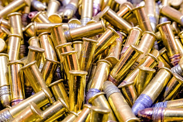 Closeup pile of bullets shiny