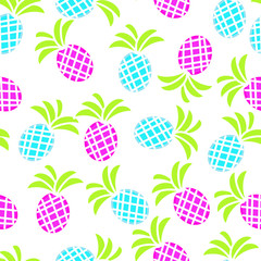 Blue and pink pineapple seamless pattern