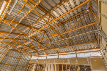 Interior view of the roof of an old barn