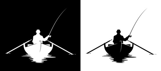 Fisherman in boat silhouette