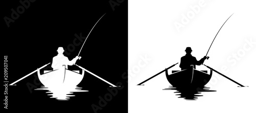 Download "Fisherman in boat silhouette" Stock image and royalty ...