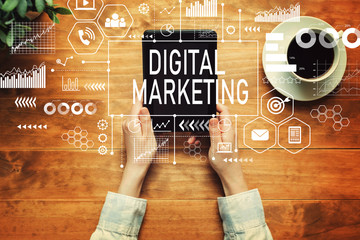 Digital Marketing with a person holding a tablet computer