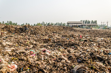 KANCHANABURI PROVINCE, THAILAND-MARCH 17: Household waste in open dump site.  Illegal landfill site  at Kanchanaburi Province on MARCH 17 , 2016 in KANCHANABURI  PROVINCE THAILAND