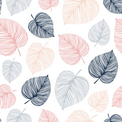 Seamless pattern with hand draewn leaves.