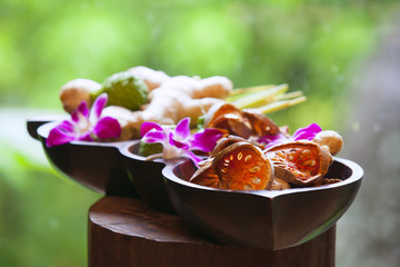 Natural medicine concept. Natural remedy, healing herbs background.