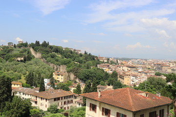 Fototapeta na wymiar panoramic Hillside in Florence Italy featuring old buildings and houses