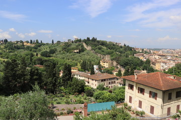 Fototapeta na wymiar panoramic Hillside in Florence Italy featuring old buildings and houses