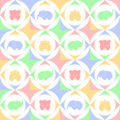 elephant silhouettes. baby background. simple geometric shapes. vector seamless pattern. pastel colors. abstract repetitive background. textile paint. fabric swatch. wrapping paper