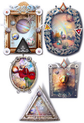 Fantastic landscapes, fairytale and enchanted in gothic and steampunk frames