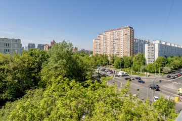 View from above on residential blocks and streets of Moscow
