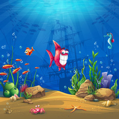 Underwater world with fish Vector illustration background