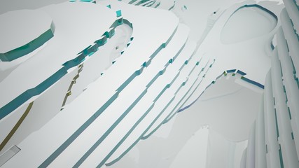 Abstract white and colored gradient glasses interior multilevel public space with window. 3D illustration and rendering.