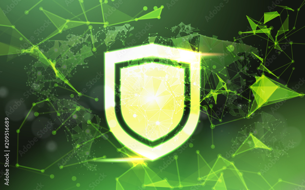 Poster shield over green data protection privacy concept gdpr cyber security network background. shielding 