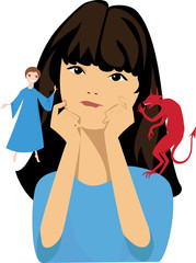 angel and demon on the shoulders of girls