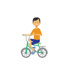 Obraz premium young boy on bicycle over white background. cartoon character. full length flat style vector illustration
