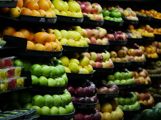 fruits organize on shelf at the store market for sale 