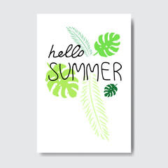 hello summer palm badge Isolated Typographic Design Label. Season Holidays lettering for logo,Templates, invitation, greeting card, prints and posters. vector illustration