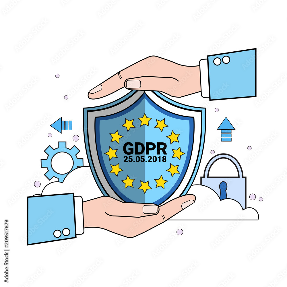 Aufkleber data safety padlock shield protects palms over synchronization general data protection regulation gd