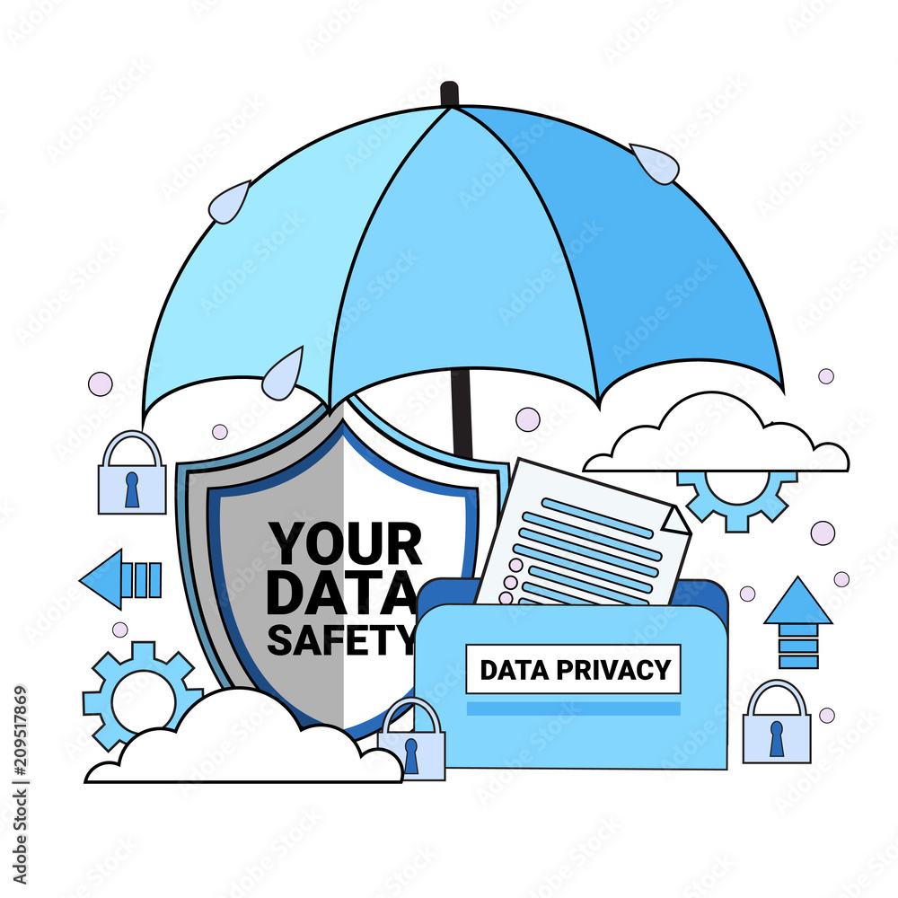 Aufkleber data safety cloud shield folder paper umbrella over synchronization general data protection regulati