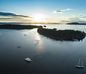 Roche Harbor Washington Waterfront Aerial View at Sunset