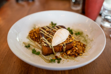 French toast in cafe in Seminyak, Bali