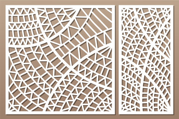Set decorative card for cutting. Geometric ethnic pattern. Laser cut panel. Ratio 1:1, 1:2. Vector illustration.