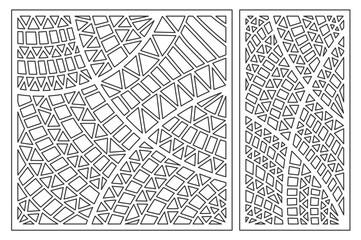 Set decorative card for cutting. Geometric ethnic pattern. Laser cut panel. Ratio 1:1, 1:2. Vector illustration.