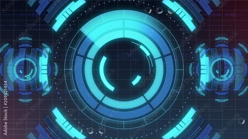 Poster Futuristic digital HUD Technology user interface, Radar screen with various technology elements business communication innovation concept