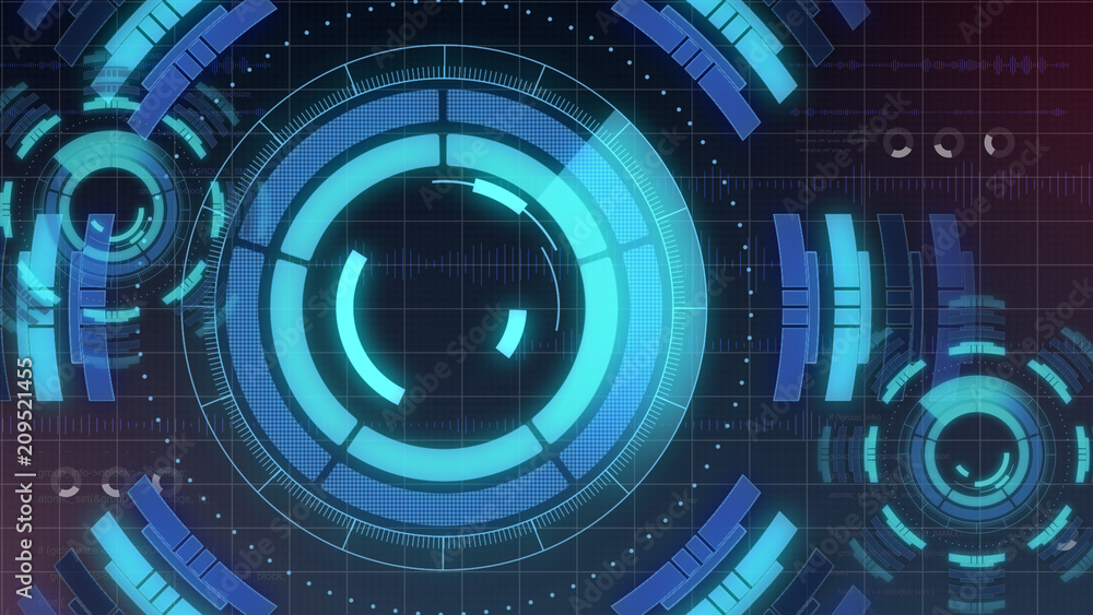 Poster Futuristic digital HUD Technology user interface, Radar screen with various technology elements business communication innovation concept