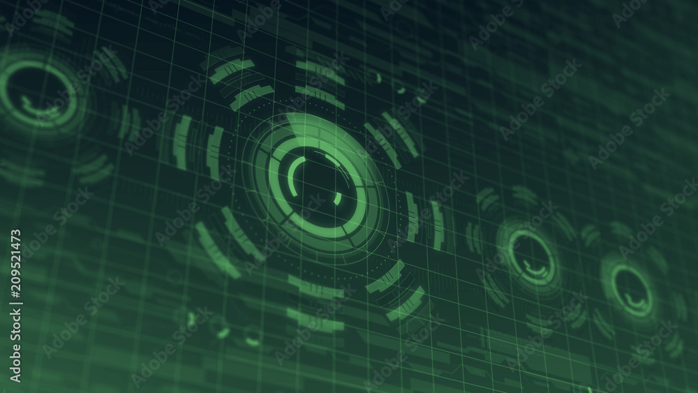 Poster Futuristic digital HUD Technology user interface, Radar screen with various technology elements business communication innovation concept