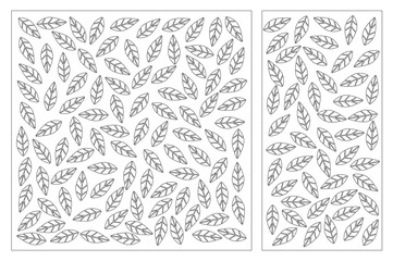 Set decorative card for cutting. Repeat leaves pattern. Laser cut panel. Ratio 1:1, 1:2. Vector illustration.