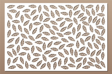 Decorative card for cutting. Repeat leaves pattern. Laser cut panel. Ratio 2:3. Vector illustration.