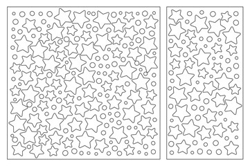 Set decorative card for cutting. Decorative star pattern. Laser cut panel. Ratio 1:1, 1:2. Vector illustration.
