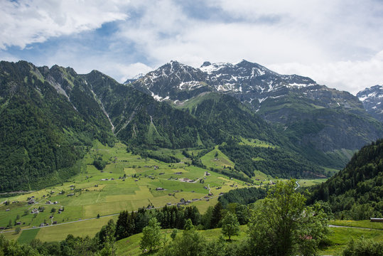 beautuful landscape in switzerland, linthal canton glarus