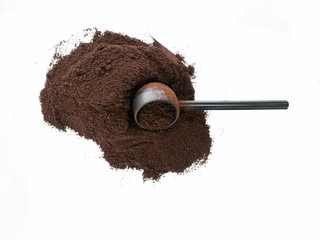 Overhead pile of coffee with scoop