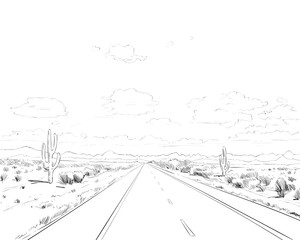 Desert of North America Arizona. Chihuahuan. Hand drawn sketch vector illustration.
