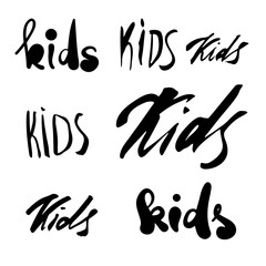 Kids lettering. Set of calligraphy about children. Logo