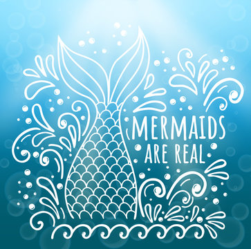 Mermaid are real. Vector doodle illustration with mermaid