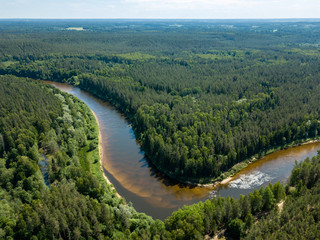 Fototapeta na wymiar drone image. aerial view of snake river in deep green forests