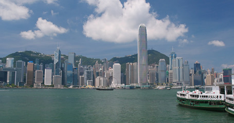 Naklejka premium Hong Kong urban city skyline in sunny day