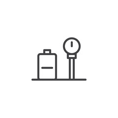 Airport scales outline icon. linear style sign for mobile concept and web design. Luggage on Scales simple line vector icon. Symbol, logo illustration. Pixel perfect vector graphics