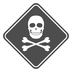 CAUTION sign. White skull and crossbones on black rhombus. Vector icon.
