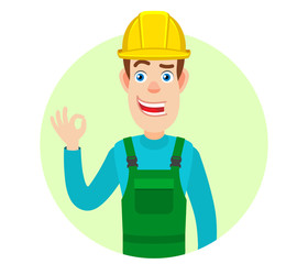 Builder showing a okay hand sign