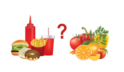 Healthy and unhealthy food, vector