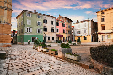 Fototapeta na wymiar Porec, Istria, Croatia: ancient square in the old town
